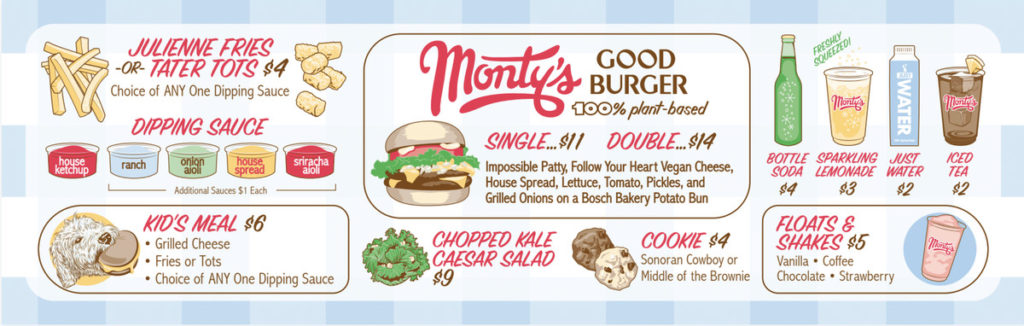 Monty's Good Burger Full Menu (Vegan Burgers and Sandwiches)