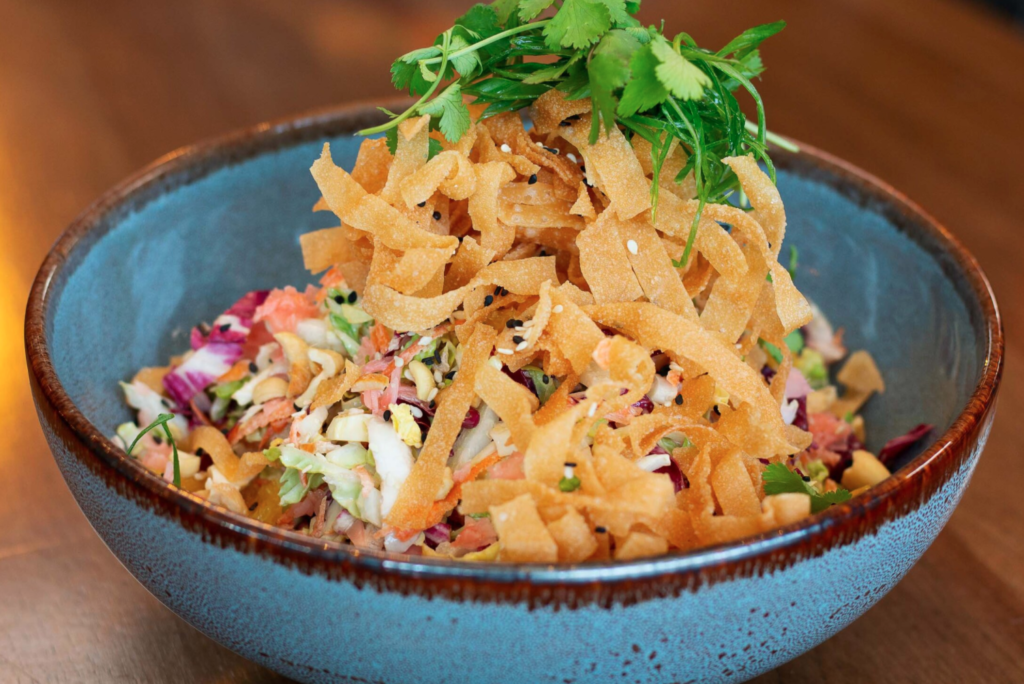 Nic's on Beverly as a Top Vegan Restaurant in LA (Photo of Plant-Based Salad) and Fully Vegan Menu