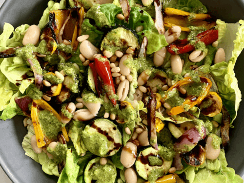 Little Gem Salad Recipe (Grilled Veggies, White Beans, u0026amp; Pesto)